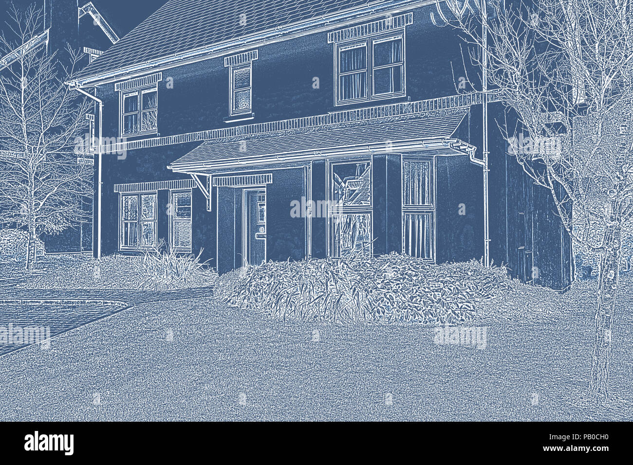 Bella casa con il blu e il bianco del filtro Foto Stock