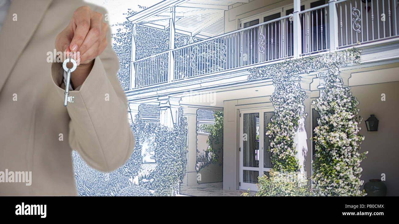 Immagine composita di metà sezione di esecutivo che mostra la nuova chiave di casa Foto Stock