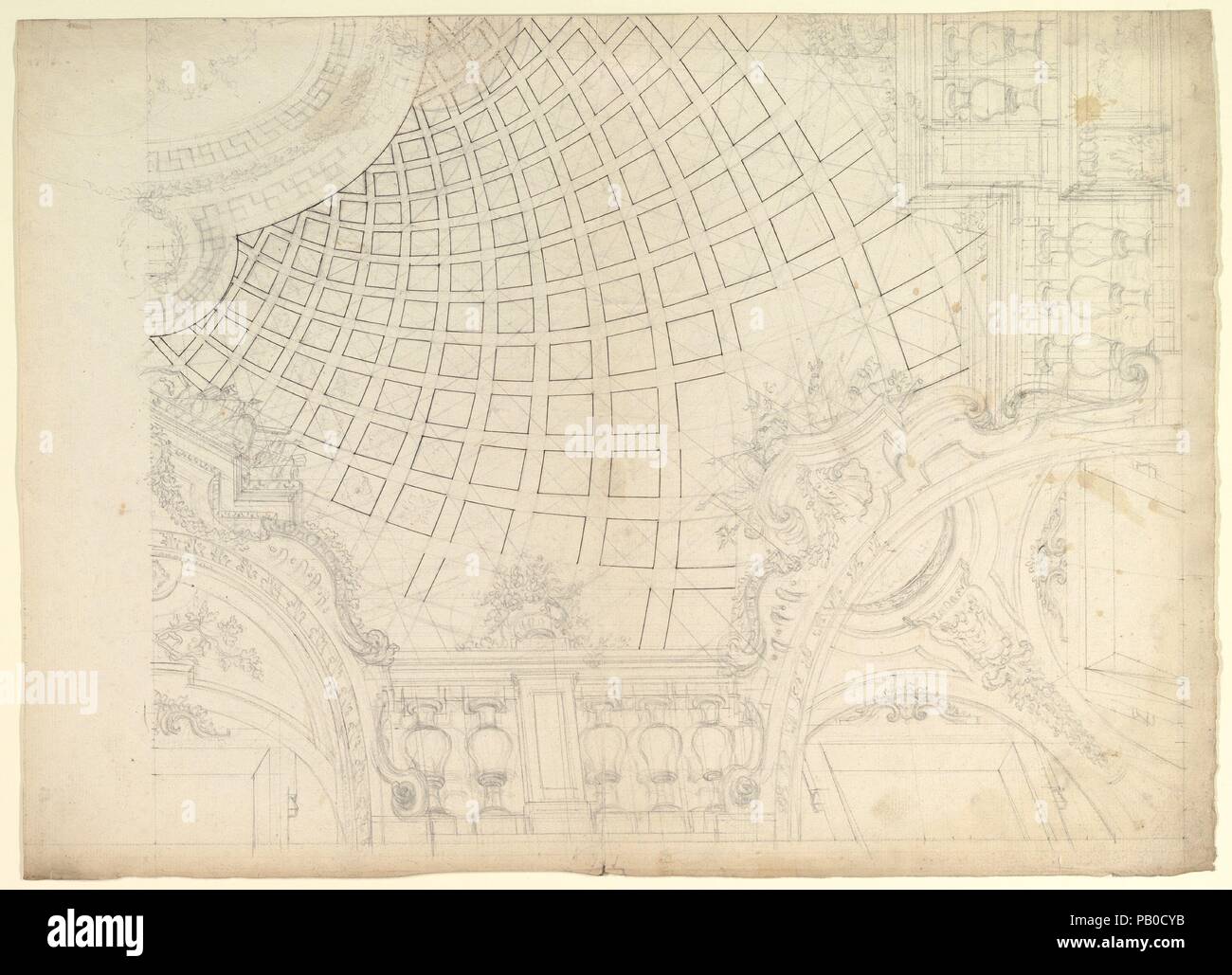 Progettazione di un quarto della cupola. Artista: Anonimo, Italiano, piemontese del XVIII secolo. Dimensioni: foglio: 22 7/16 x 16 3/16 in. (57 x 41,1 cm). Data: 1700-1780. Museo: Metropolitan Museum of Art di New York, Stati Uniti d'America. Foto Stock