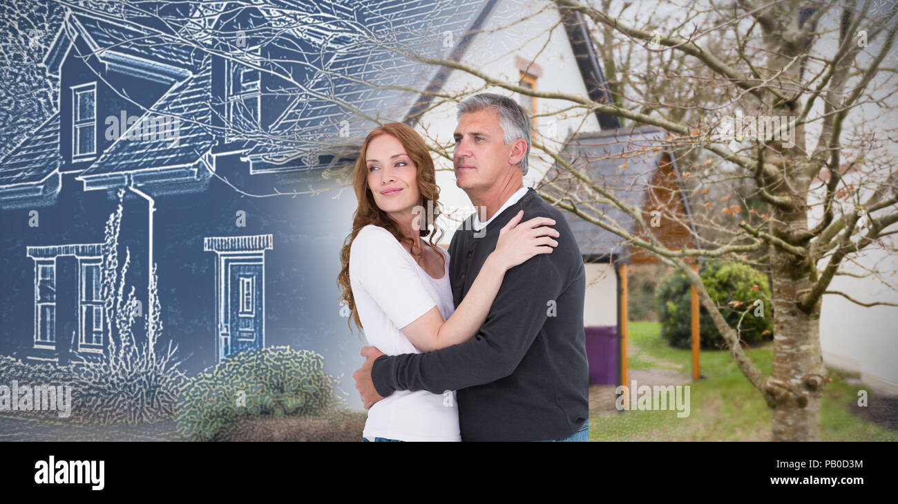 Immagine composita di casual giovane costeggiata e sorridente Foto Stock