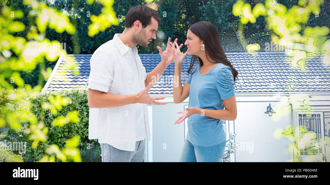 Immagine composita di bruna arrabbiato grida al ragazzo Foto Stock