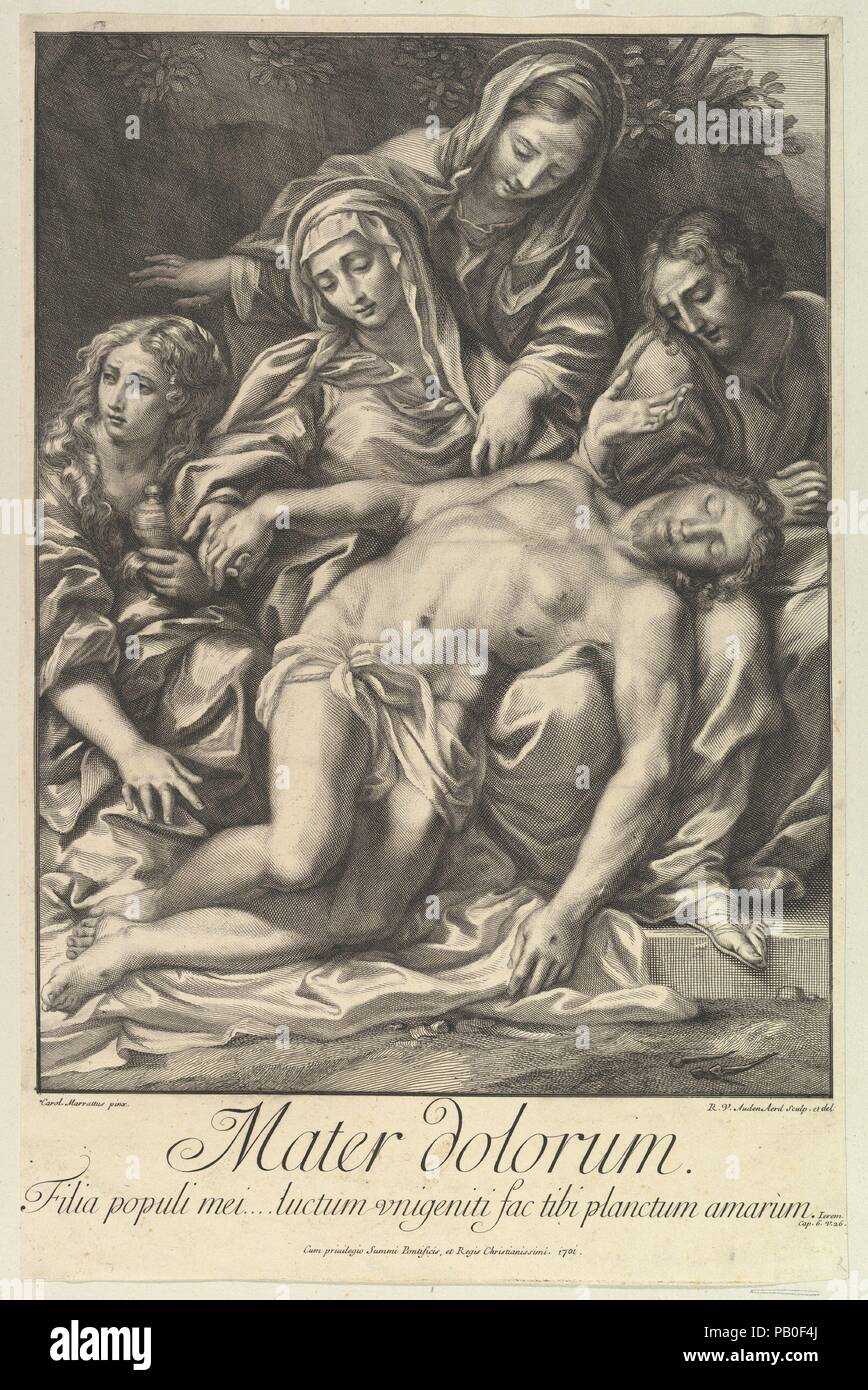 Mater Dolorum. Artista: Dopo Carlo Maratti (italiano, Camerano 1625-1713 Roma); Robert van Audenaerde (fiammingo, Gand 1663-1743 Gand). Dimensioni: foglio: 21 1/4 x 15 5/8 in. (54 x 39,7 cm) piastra: 17 1/2 x 11 5/8 in. (44,5 x 29,5 cm). Data: 1701. Museo: Metropolitan Museum of Art di New York, Stati Uniti d'America. Foto Stock