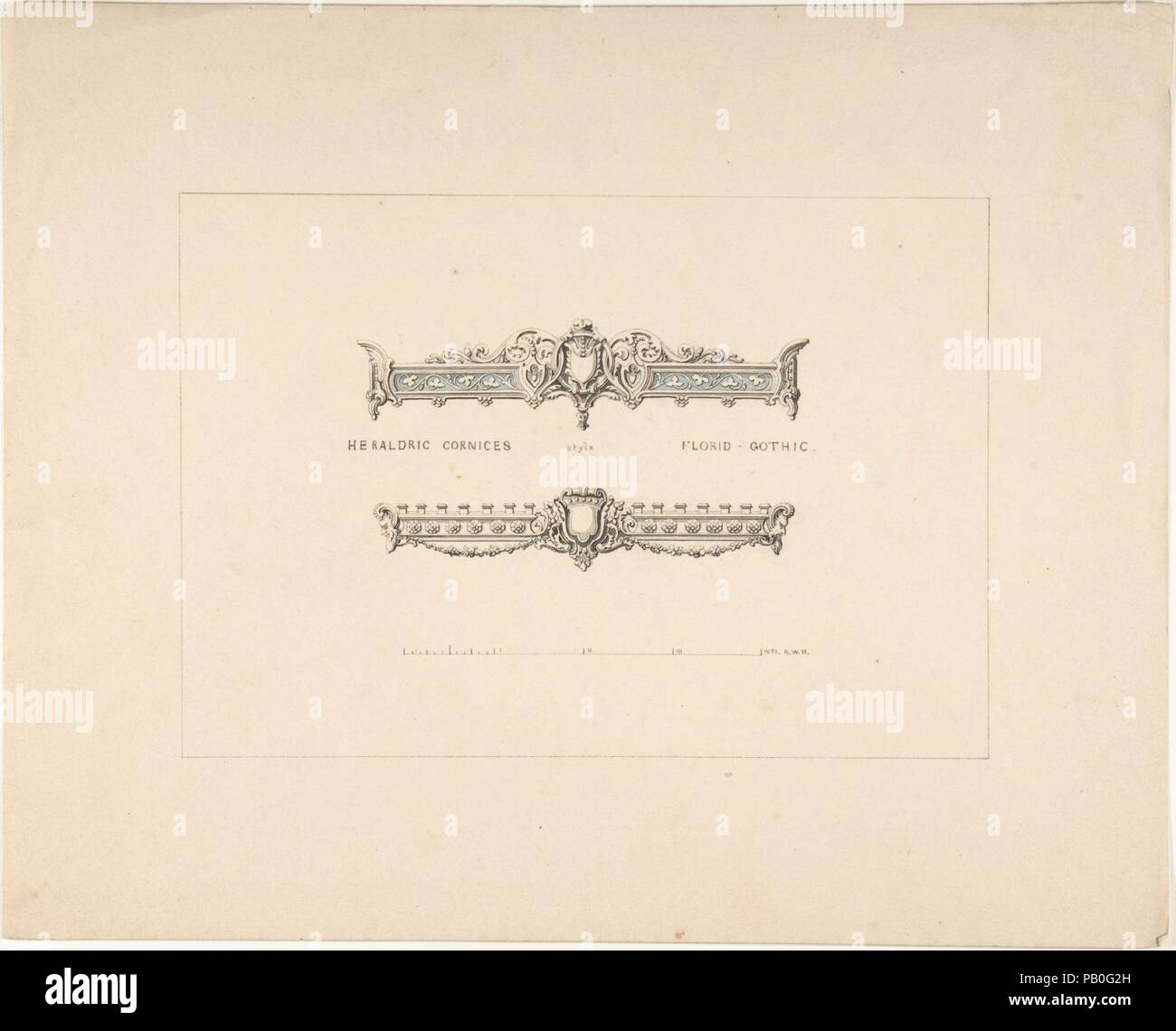 Disegni per due cornici araldico, florido stile gotico. Artista: Robert William Hume (British, Londra 1816-1904 Long Island City). Data: 1830-1900. Museo: Metropolitan Museum of Art di New York, Stati Uniti d'America. Foto Stock