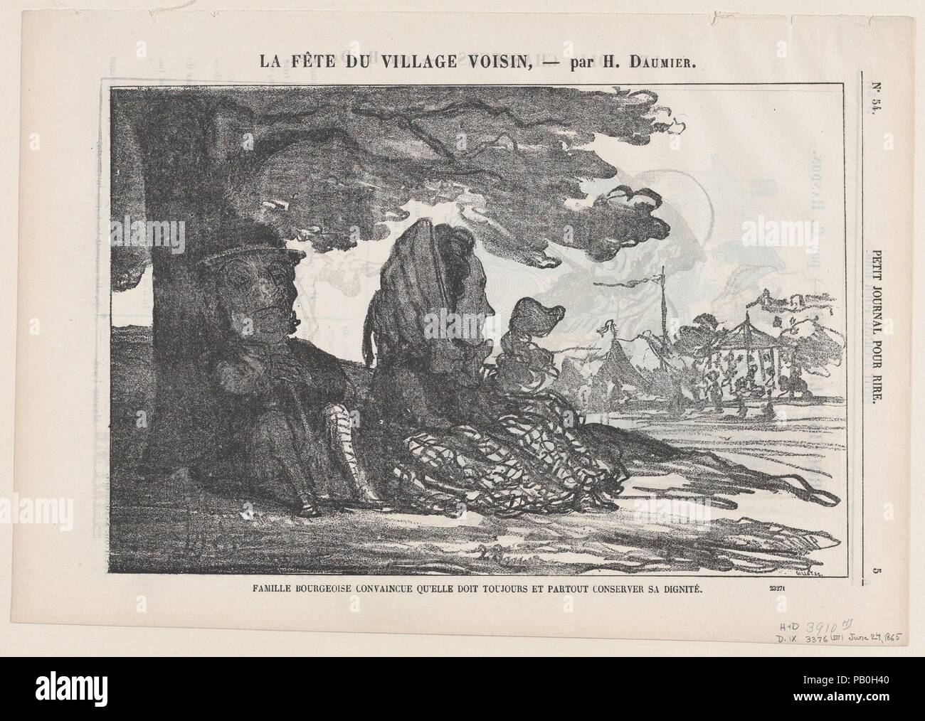 Una famiglia borghese convinto che essi devono conservare la loro dignità sempre e ovunque, da "una celebrazione nel vicino villaggio", pubblicato in Le Petit Journal pour rire, Giugno 24, 1865. Artista: Honoré Daumier (francese, Marsiglia 1808-1879 Valmondois). Dimensioni: Immagine: 6 9/16 x 9 3/4 in. (16,6 × 24,7 cm) foglio: 8 1/2 × 11 13/16 in. (21,6 × 30 cm). Serie/Portfolio: "Una celebrazione nel vicino villaggio di' (La Fête du village voisin). Data: 24 giugno 1865. Museo: Metropolitan Museum of Art di New York, Stati Uniti d'America. Foto Stock