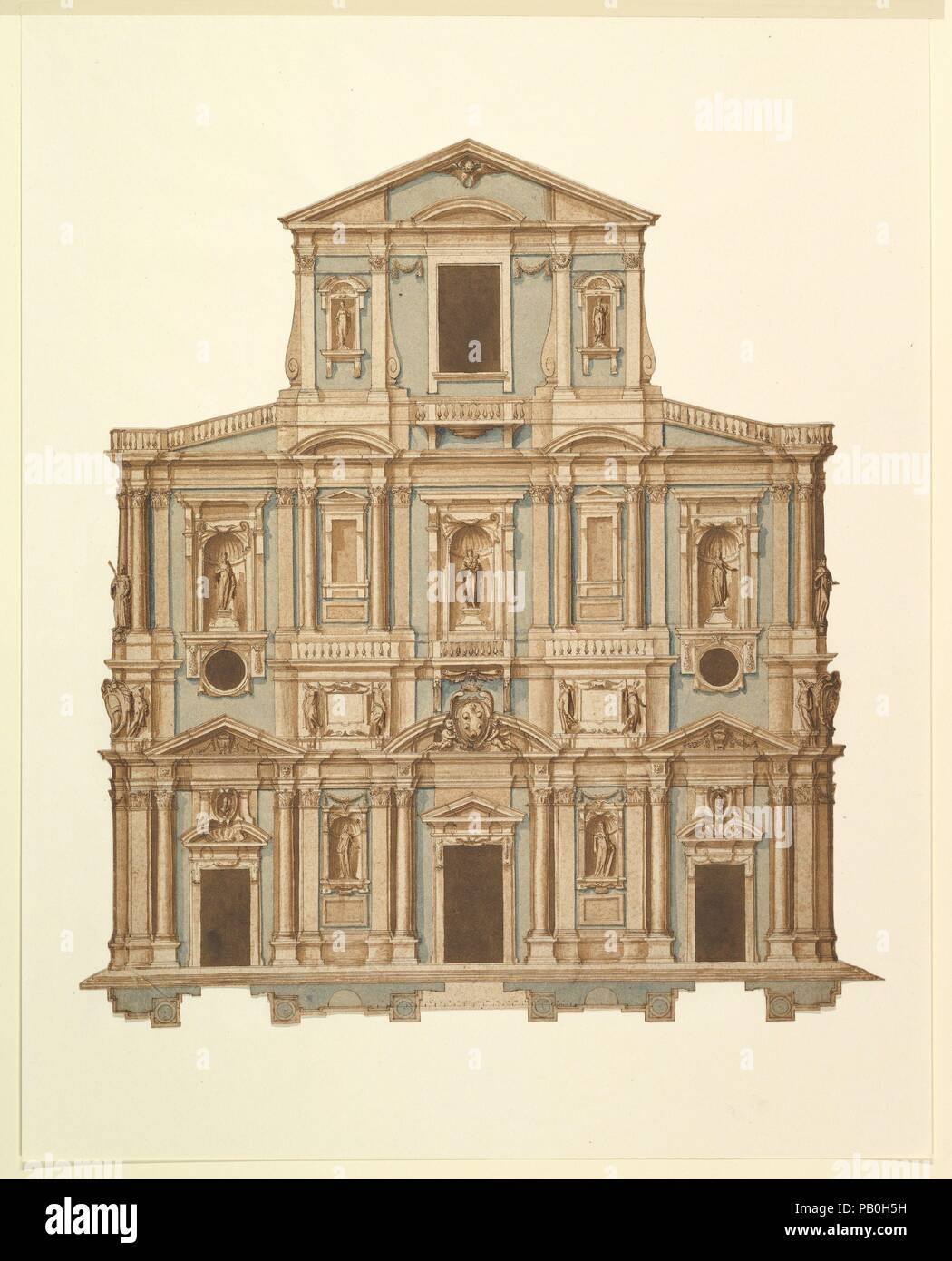 Il disegno per il Buontalenti di modello per la facciata di Santa Maria del Fiore di Firenze. Artista: attribuita al Cigoli (Ludovico Cardi) (italiano, Castello di Cigoli 1559-1613 Roma); dopo la progettazione di Bernardo Buontalenti (Bernardo delle Girandole) (italiano, Firenze ca. 1531-1608 Firenze). Dimensioni: foglio: 16 1/2 x 15 in. (41,9 x 38,1 cm). Data: 1589. Museo: Metropolitan Museum of Art di New York, Stati Uniti d'America. Foto Stock