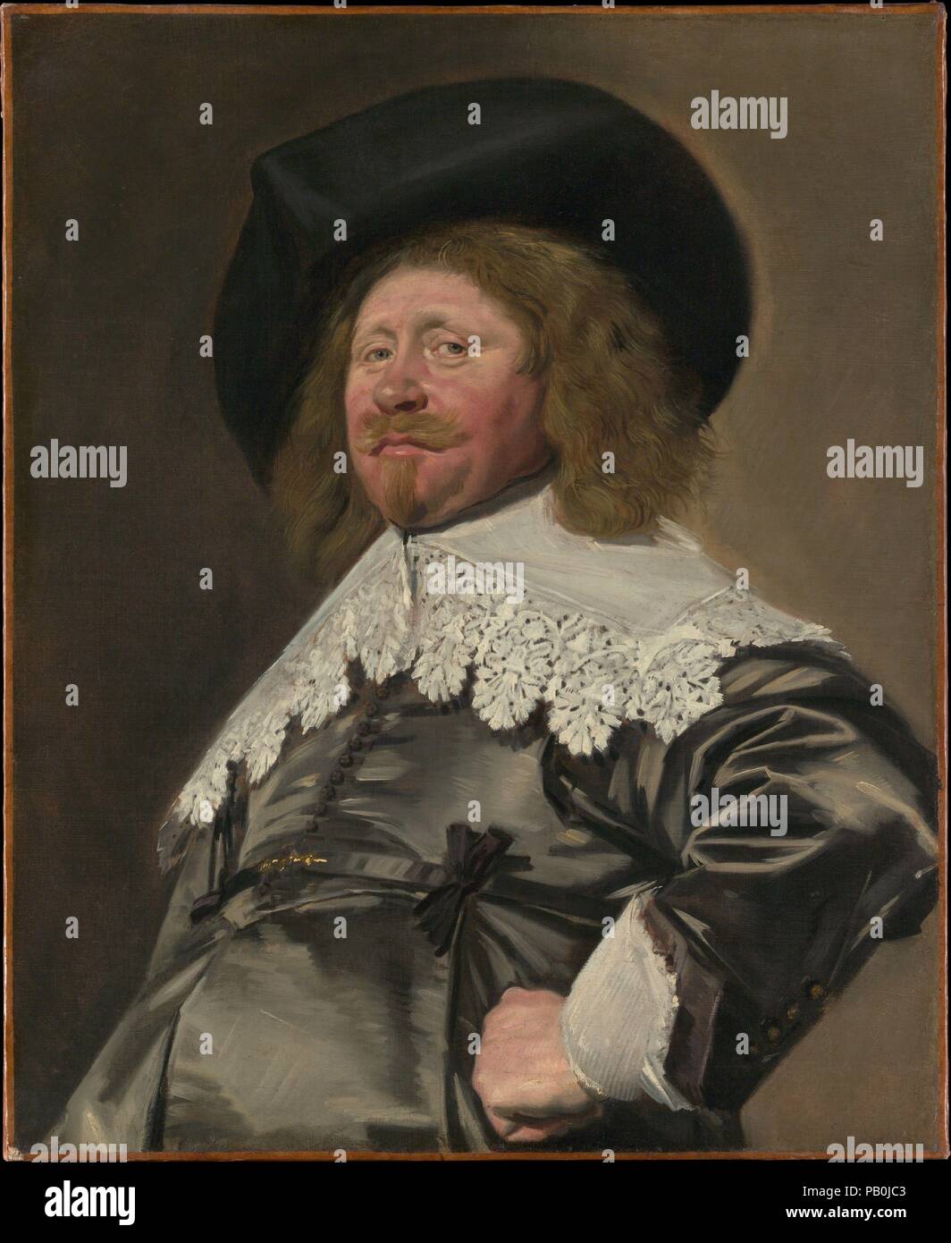 Ritratto di un uomo, eventualmente Nicolaes Pietersz Duyst van Voorhout (nato circa 1600, morto 1650). Artista: Frans Hals (Olandese, Anversa 1582/83-1666 Haarlem). Dimensioni: 31 3/4 x 26 in. (80,6 x 66 cm). Data: ca. 1636-38. Questo dipinto brillantemente verticale può essere datata sulla base dell'elegante costume. Duyst van Voorhout era un birraio di Haarlem, una delle più lucrative di professioni del periodo. Egli aveva quarantasette le immagini al momento della sua morte, ma nessuno dei ritratti--come era comune in estate rimanenze--viene assegnato il nome di un artista. Museo: Metropolitan Museum of Art di New York, Stati Uniti d'America. Foto Stock