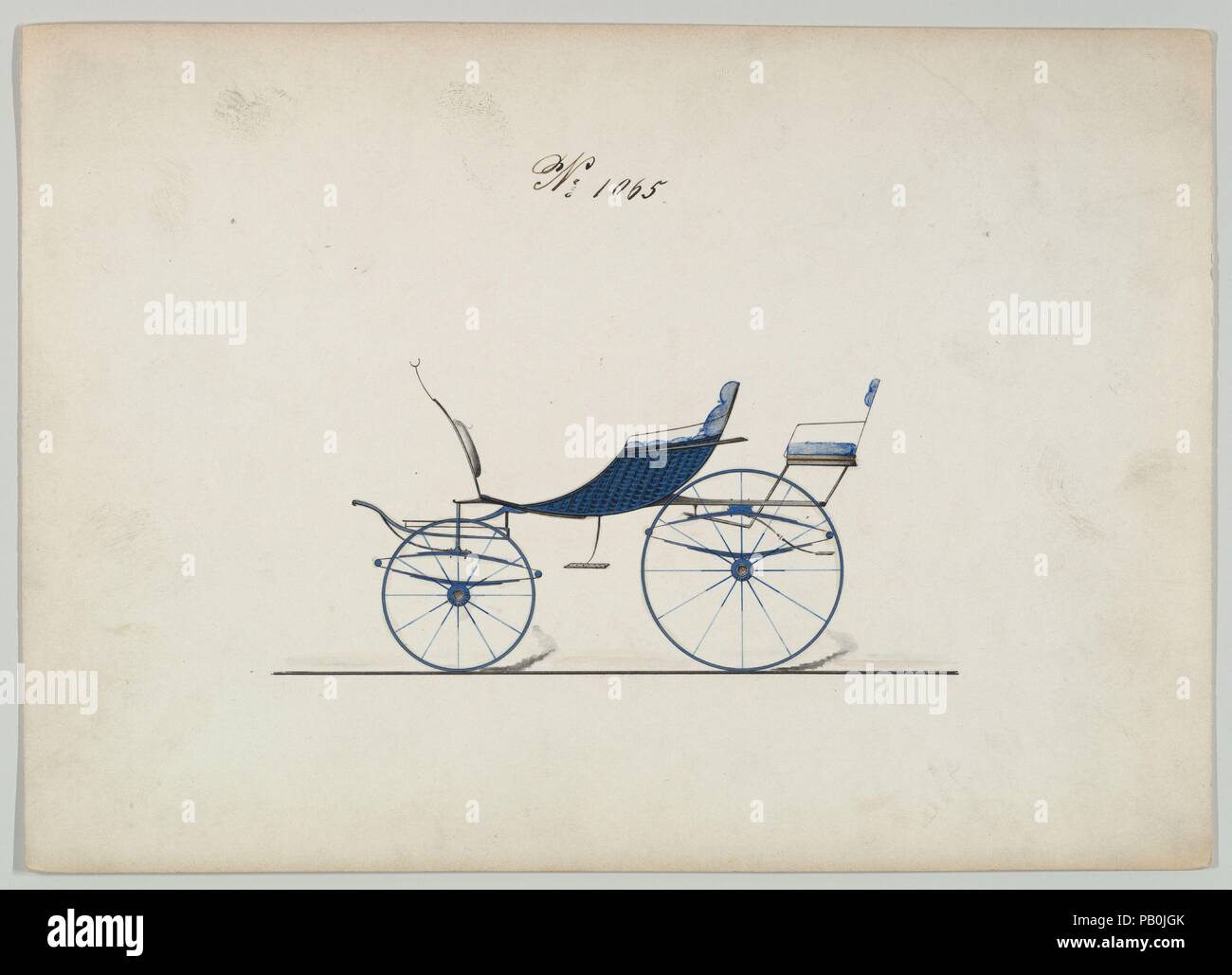 Design per cestello Phaeton, no. 1065. Dimensioni: foglio: 7 x 9 13/16 in. (17,8 x 24,9 cm). Produttore: Brewster & Co. (Americani, New York). Data: ca. 1870. Brewster & Azienda Storia Istituito nel 1810 da James Brewster (1788-1866) in New Haven, Connecticut, Brewster & Company specializzata nella produzione di carrelli di fine. Il fondatore ha aperto a New York showroom in 1827 a 53-54 Broad Street e la Società fiorirono sotto le generazioni della famiglia di leadership. Necessitava di espansione si muove intorno a Manhattan, con modifiche del nome che riflette i turni di gestione-James Brewster & Sons opera Foto Stock