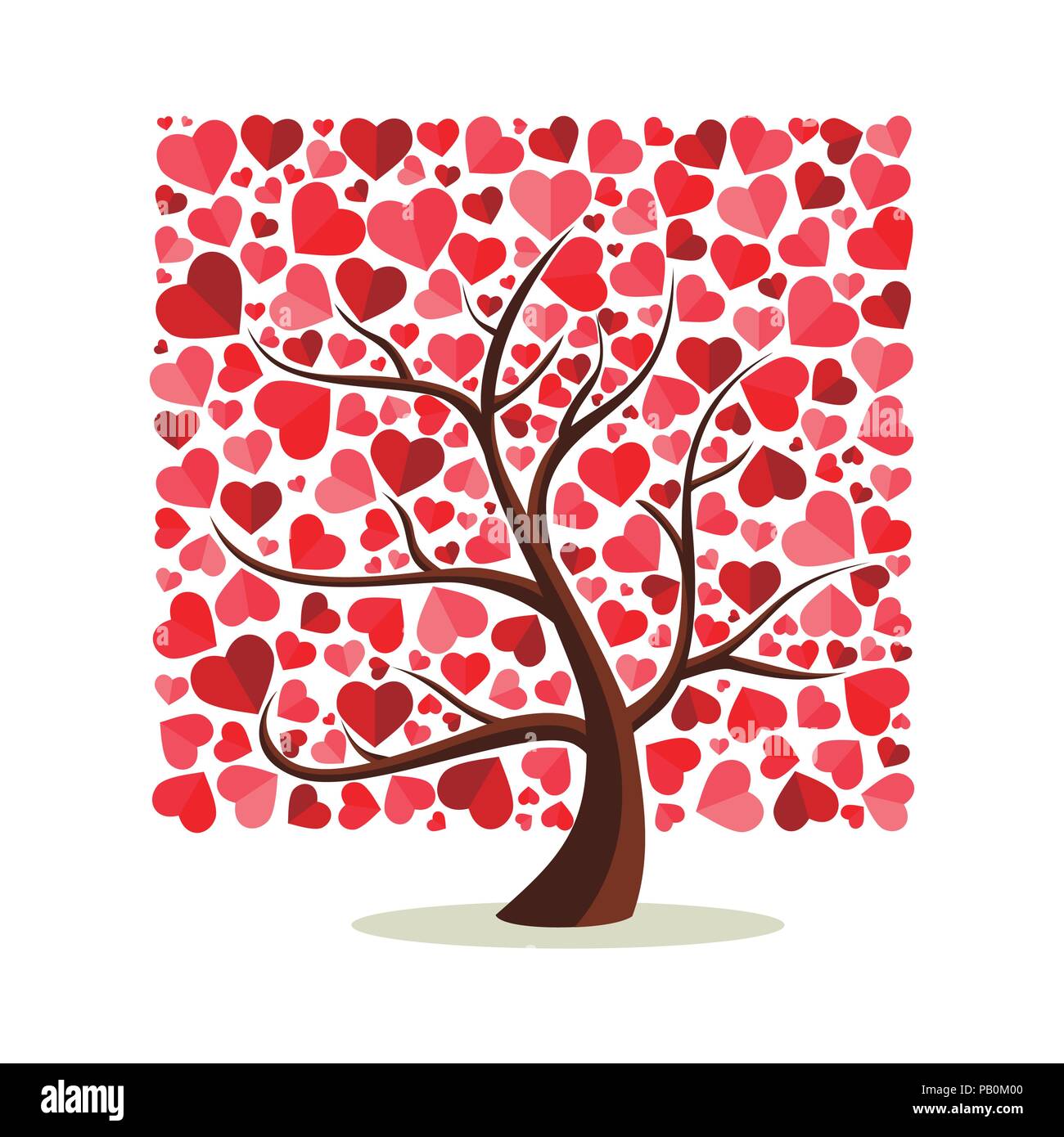 Albero dell'amore arte con forma di cuore foglie. Concetto illustrazione per il giorno di San Valentino o per un romantico biglietto di auguri. EPS10 vettore. Illustrazione Vettoriale