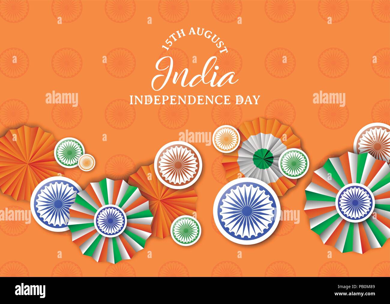 India Independence Day greeting card illustrazione. Tradizionale badge tricolore e bandiera indiana decorazione cromatica con la tipografia preventivo. EPS10 vettore. Illustrazione Vettoriale