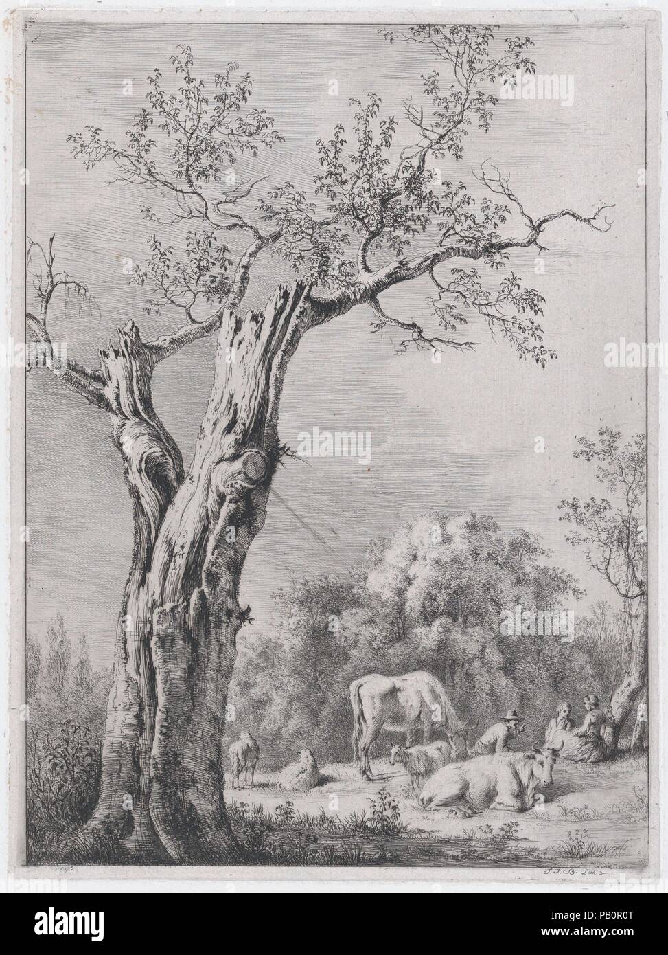 Molla, dopo un disegno realizzato a Saint-Chamond. Artista: Jean Jacques de Boissieu (francese, Lione Lione 1736-1810). Dimensioni: foglio: 16 1/16 × 10 3/4 in. (40,8 × 27,4 cm) Piastra: 10 9/16 x 7 7/8 in. (26,8 x 20 cm). Data: 1795. Museo: Metropolitan Museum of Art di New York, Stati Uniti d'America. Foto Stock