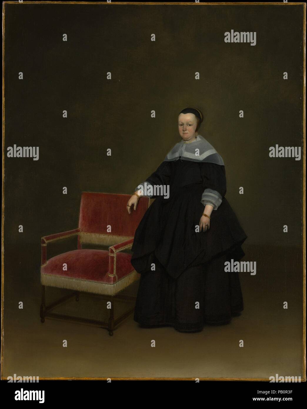 Margaretha van Haexbergen (1614-1676). Artista: Gerard ter Borch giovani (Olandese di Zwolle Deventer 1617-1681). Dimensioni: 32 x 26 in. (81,3 x 65,1 cm). Data: ca. 1666-67. Gerard ter Borch è stato uno dei più interessanti artisti olandesi del XVII secolo, riconosciuto di allora come di oggi per i suoi ritratti belli e raffinati soggetti di genere. Questi splendidi ritratti pendente di Jan van Duren e sua moglie, Margaretha van Haexbergen (1975.1.141 e 1975.1.142), si classifica tra le più importanti opere dell'artista in qualsiasi raccolta americana. Jan van Duren, membro dell'elite classe dirigente di Deventer Foto Stock