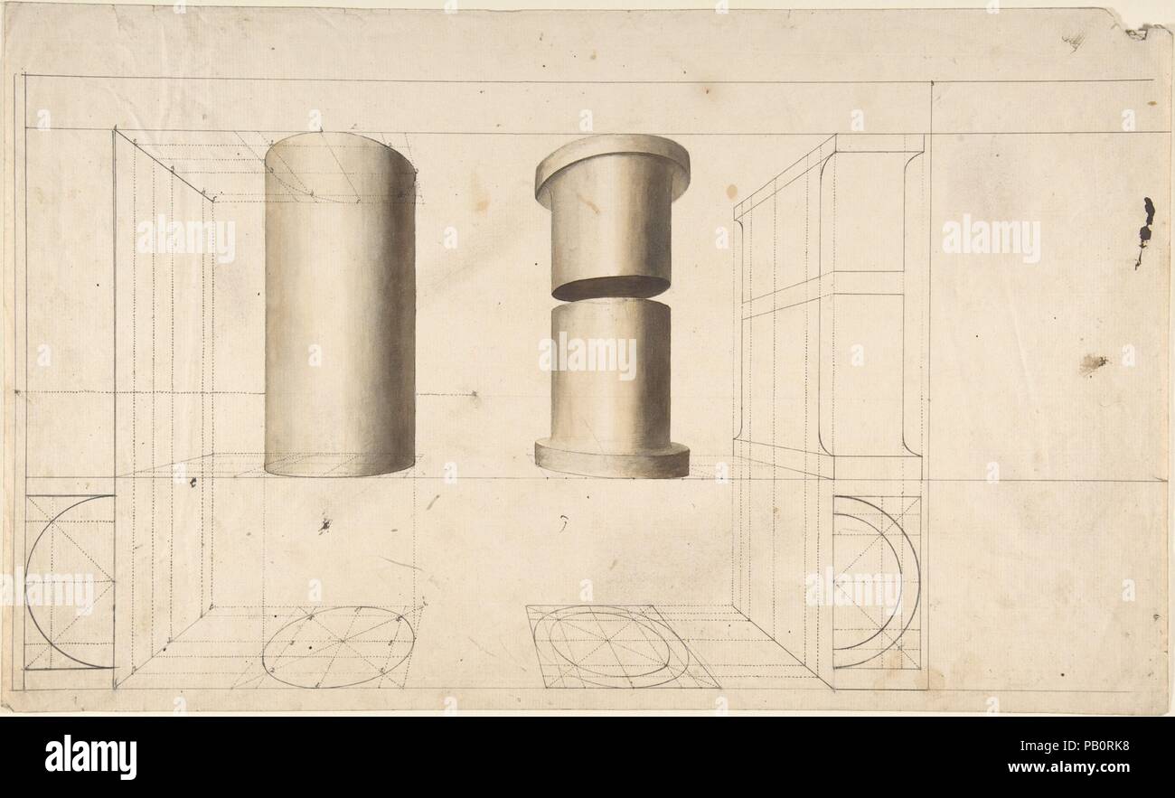 Proiezioni delle colonne. Artista: Anonimo, britannici del XVIII secolo. Dimensioni: foglio: 11 1/2 x 16 3/4 in. (29,2 x 42,5 cm). Data: XVIII secolo. Museo: Metropolitan Museum of Art di New York, Stati Uniti d'America. Foto Stock