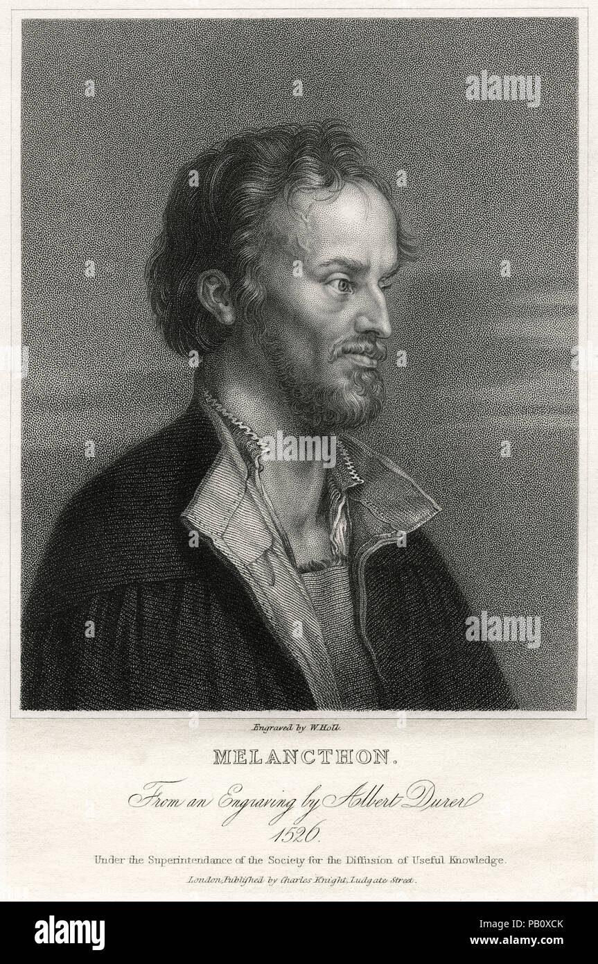 Filippo Melantone (1497-1560), luterano tedesco Reformer, collaboratore di Martin Lutero, il primo teologo sistematico della Riforma Protestante e leader intellettuale della Riforma luterana, testa e spalle ritratto, incisione, 1861 Foto Stock