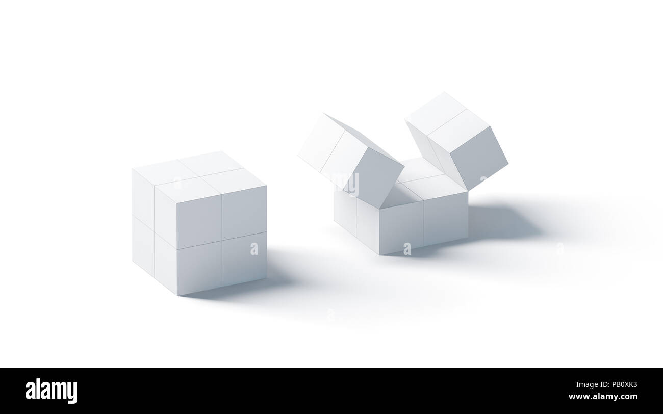 Carta bianca promozionale cubo magico mock up, isolato, rendering 3d. Puzzle pieghevole cuboide promozione toy mockup. China square stampa aziendale dono. Foto Stock