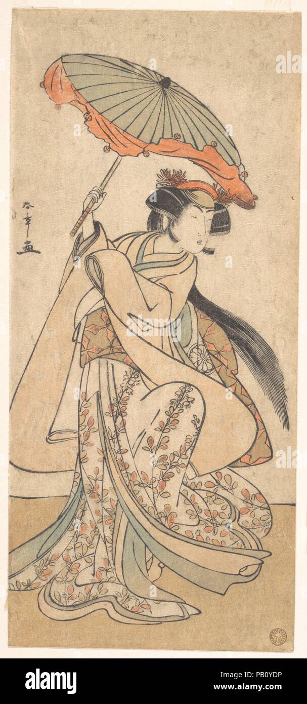 Il terzo Segawa Kikunojo come una donna in ballo un atto Shosa. Artista: Katsukawa Shunsho (giapponese, 1726-1792). Cultura: il Giappone. Dimensioni: 12 11/32 x 5 1/2 in. (31,4 x 14,0 cm). Data: ca. 1785?. Museo: Metropolitan Museum of Art di New York, Stati Uniti d'America. Foto Stock