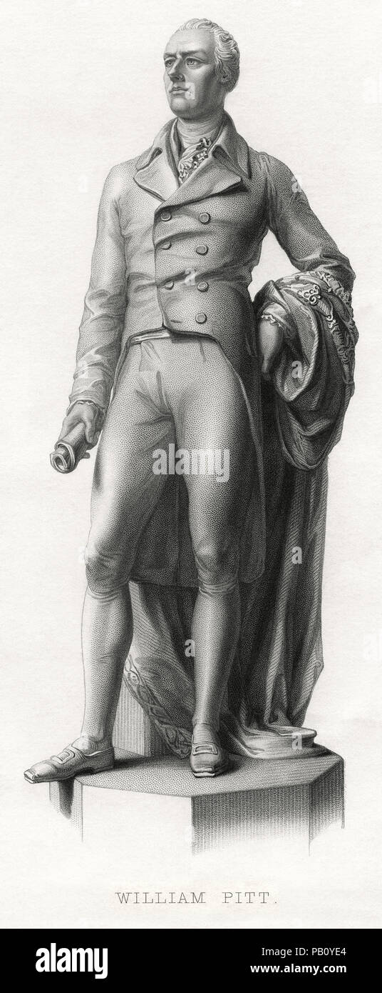 William Pitt il Giovane (1759-1806), statista britannico e il più giovane primo ministro, incisione Foto Stock