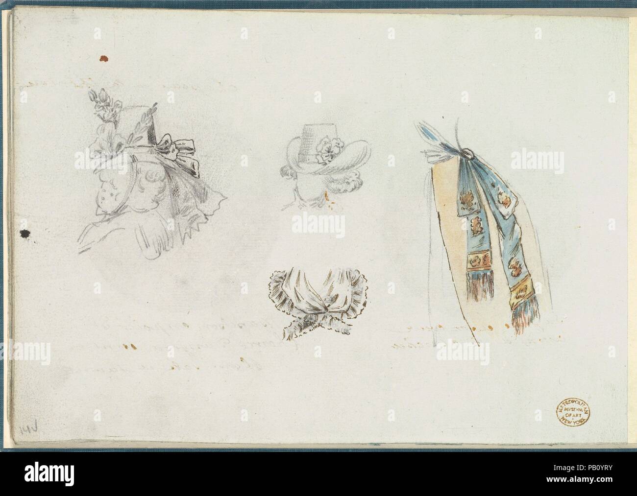 Quattro disegni del Costume accessori. Artista: Anonimo, Francese, XVIII  secolo; anonimo, francese del XIX secolo; eventualmente collegato a Antoine  Caire-Morand (francese, Briançon 1747-1825 Torino). Dimensioni: foglio: 6  11/16 x 9 15/16 in. (