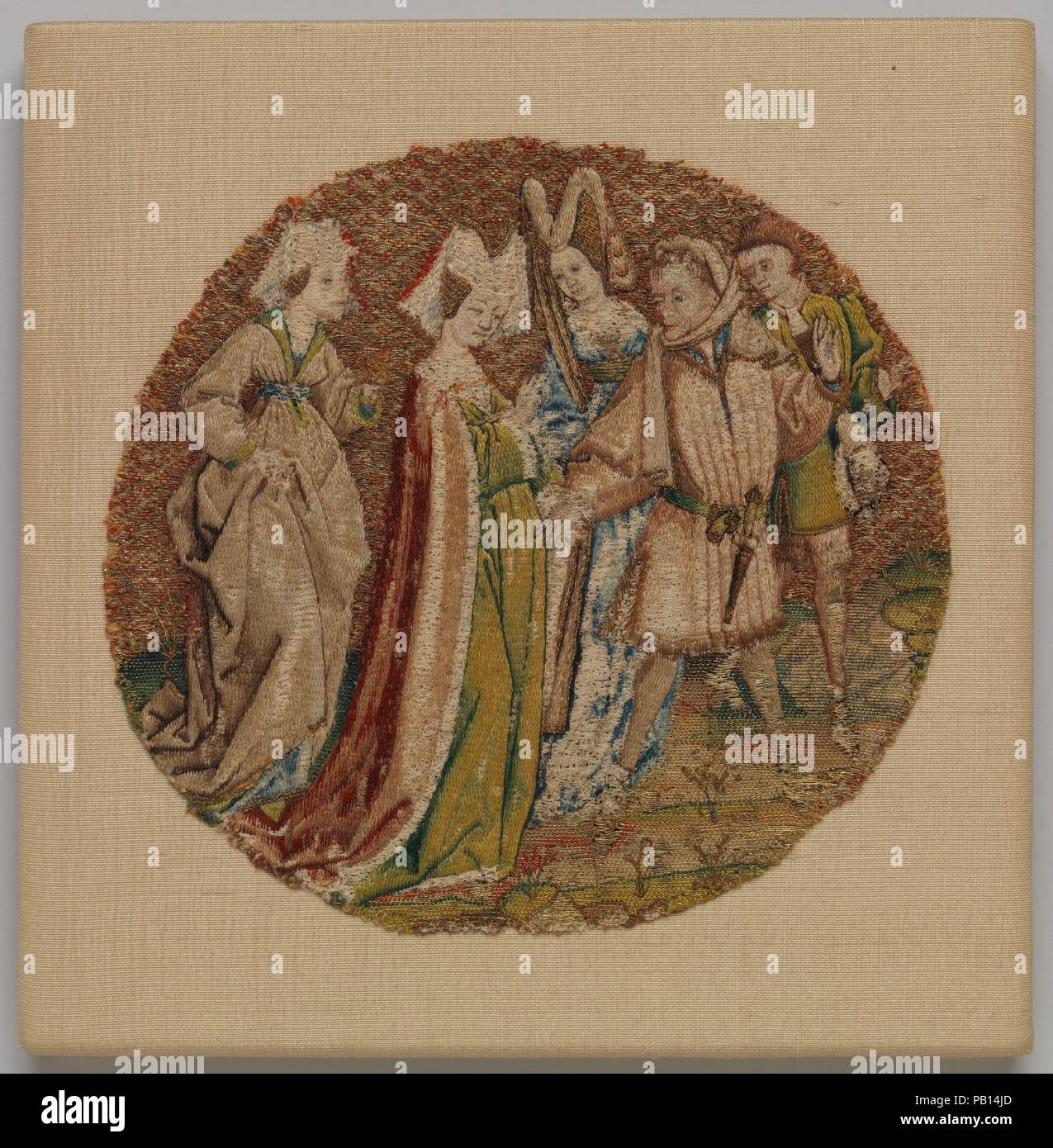 L'Imperatrice e Porphyrius visita Santa Caterina in carcere. Cultura: Netherlandish Sud. Dimensioni: diametro: 6 1/2a. (16,5 cm). Data: ca. 1430. Museo: Metropolitan Museum of Art di New York, Stati Uniti d'America. Foto Stock