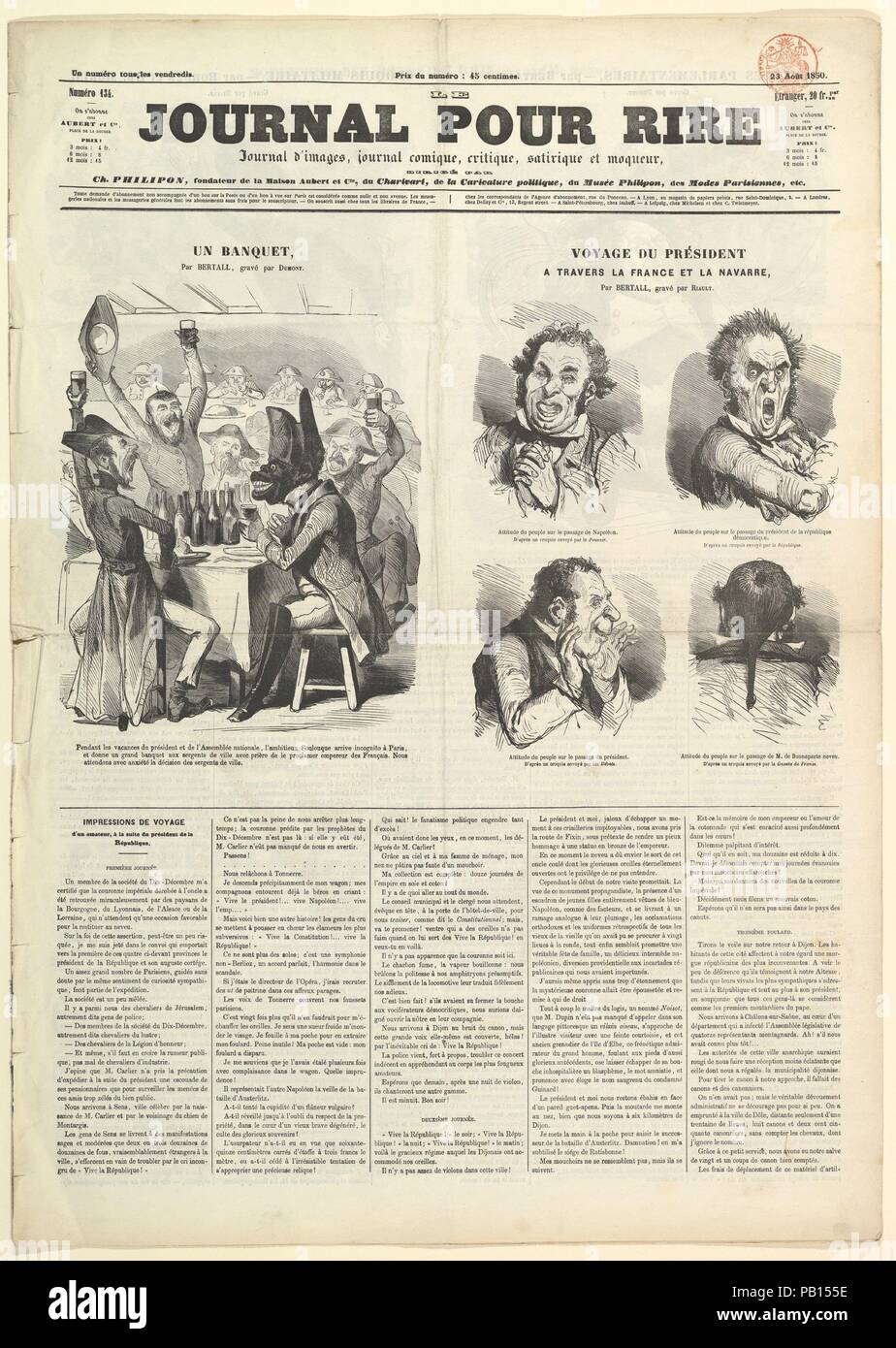 Le Journal pour rire, ufficiale d'Iimages, ufficiale Comique, critica, Satirique et Moqueur, Agosto 23, 1850. Dimensioni: foglio: 24 7/16 x 17 5/16 in. (62 x 44 cm). Editore: pubblicato da Charles Philipon (francese, Lione Parigi 1800-1862) , Parigi. Data: 23 agosto 1850. Museo: Metropolitan Museum of Art di New York, Stati Uniti d'America. Foto Stock