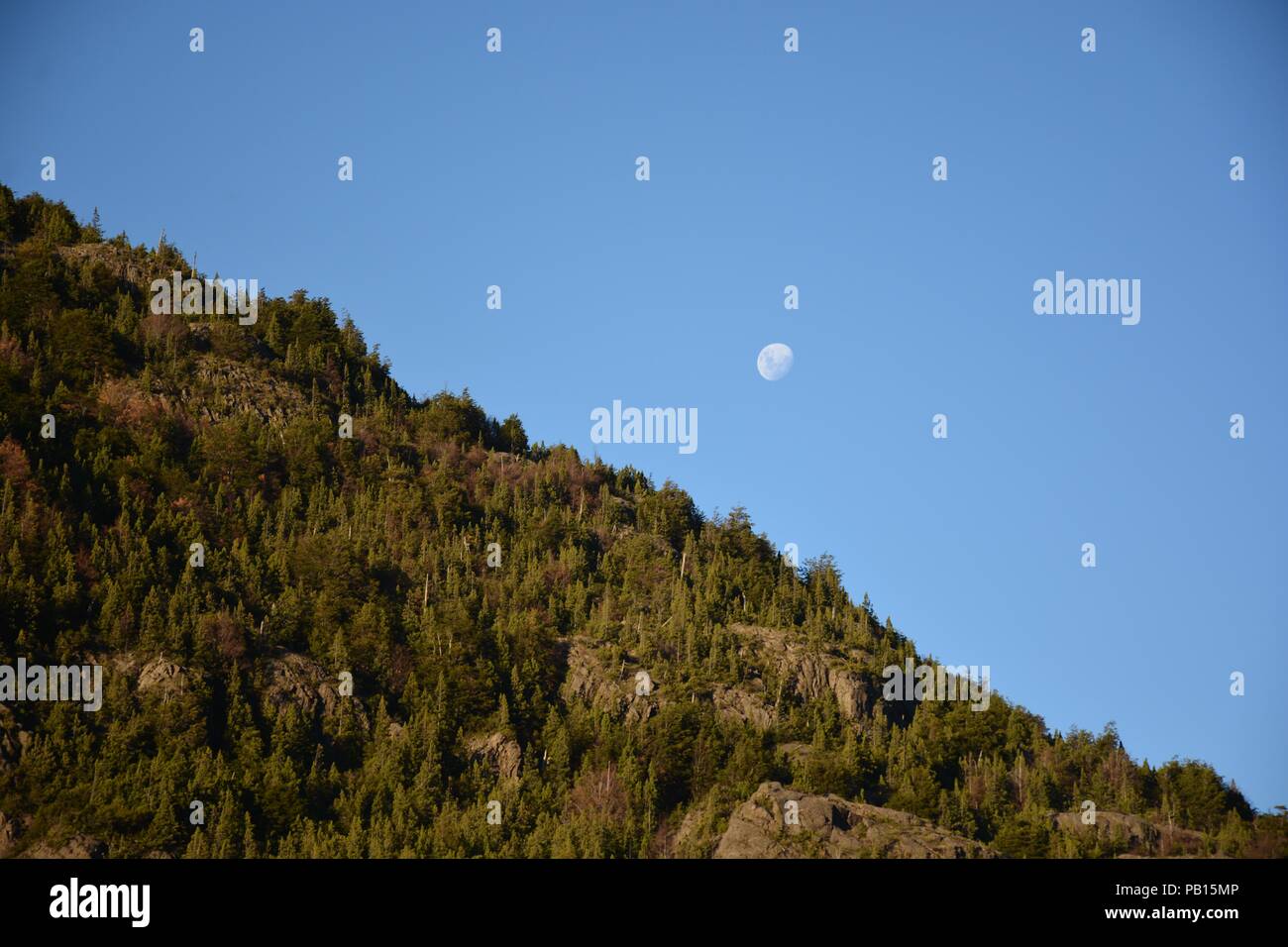 Luna de dia, Carretera Austral, Patagonia, Cile Foto Stock