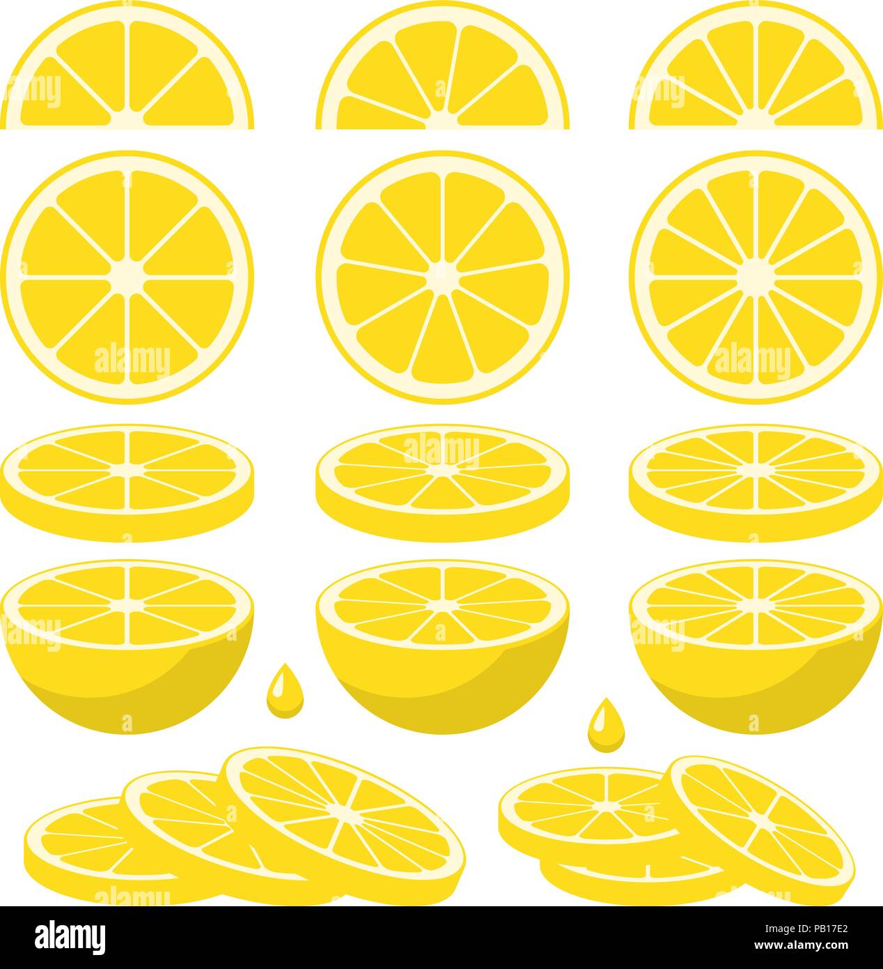 Set di fettine di limone fresco Illustrazione Vettoriale