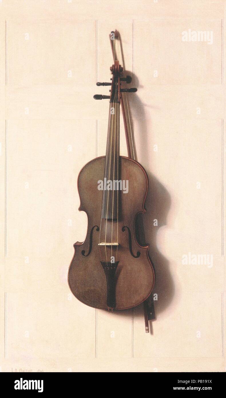 Il violino e la prua. Artista: Jefferson D. Chalfant (1856-1931). Dimensioni: 36 x 21 5/8 in. (91,4 x 54,9 cm). Data: 1889. Questo lavoro è una versione semplificata di ripetizione di una foto Chalfant aveva dipinto l'anno precedente, " il vecchio violino' (Delaware Art Museum, Wilmington), che di per sé dipendeva da William Michael Harnet più complessa la verniciatura dello stesso titolo (1886; National Gallery of Art di Washington D.C.). Qui, Chalfant concentrata soltanto sul violino, un popolare del diciannovesimo secolo strumento, appeso con il suo arco contro uno sfondo di argentea pannellate di legno. Chalfant precisione ed esattezza, nonché Foto Stock