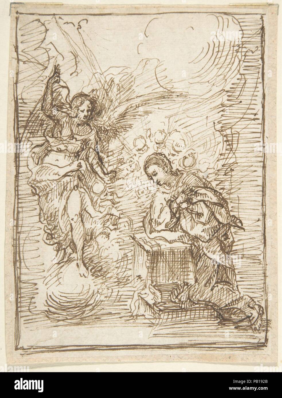 L'Annunciazione. Artista: Anonimo, Spagnolo, scuola di Siviglia, xvii secolo. Dimensioni: 5-11/16 x 4-3/16 in. (14,5 x 10,7 cm). Data: del xvii secolo. Museo: Metropolitan Museum of Art di New York, Stati Uniti d'America. Foto Stock