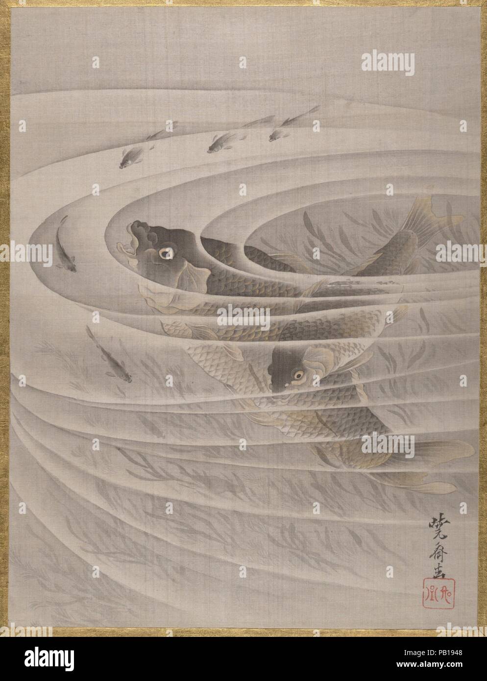 Pesce in una vasca idromassaggio. Artista: Kawanabe Kyosai (giapponese, 1831-1889). Cultura: il Giappone. Dimensioni: 14 1/8 x 10 3/4 in. (35,9 x 27,3 cm). Data: ca. 1887. Museo: Metropolitan Museum of Art di New York, Stati Uniti d'America. Foto Stock