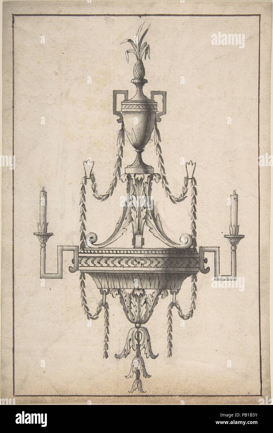 Candelabro. Artista: Anonimo, britannici del XVIII secolo. Dimensioni: foglio: 8 3/8 x 5 1/2 in. (21,3 x 14 cm). Data: XVIII secolo. Museo: Metropolitan Museum of Art di New York, Stati Uniti d'America. Foto Stock