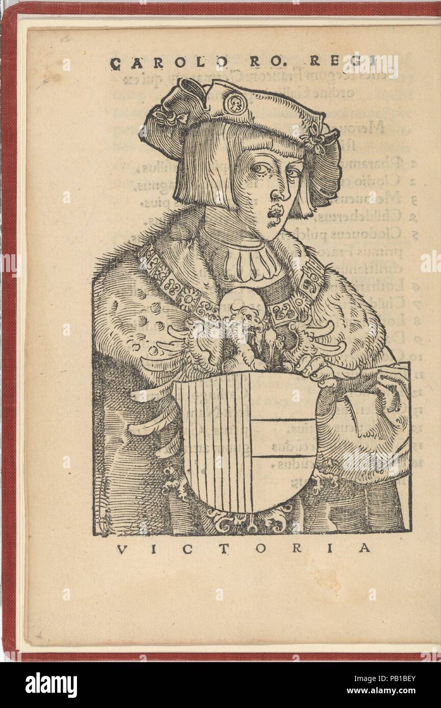 Libertas Germaniae. Artista: Hans Baldung (chiamato Hans Baldung Grien) (tedesco, Schwäbisch Gmünd (?) 1484/85-1545 Strasburgo (Strassburg)). Autore: Scritto da Hieronymus Gebweiler. Dimensioni: complessivo: 8 1/8 x 5 9/16 x 3/16 in. (20,7 x 14,2 x 0,4 cm). Stampante: stampata da Johann Schott (tedesco, 1477-ca. 1548 Strasburgo). Pubblicato in: Strasburgo. Sitter: Ritratto di Carlo V imperatore del Sacro Romano Impero (Spagnolo, 1500-1558). Data: 1519. Museo: Metropolitan Museum of Art di New York, Stati Uniti d'America. Foto Stock