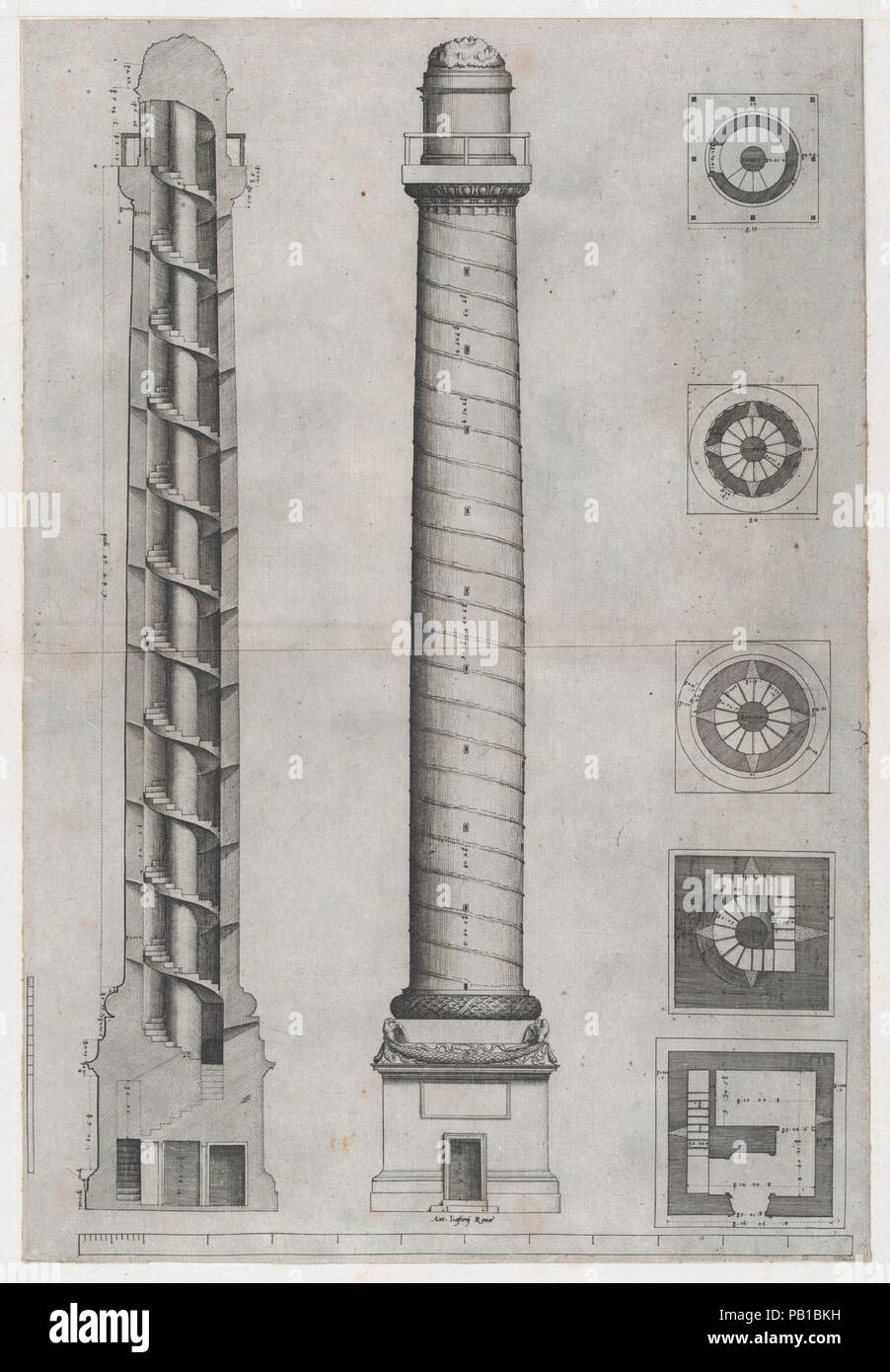 Speculum Romanae Magnificentiae": la Colonna di Traiano. Artista: Anonimo, italiano del XVI secolo; dopo Antonio da Labacco (italiano, vicino a Vigevano ca. 1495-dopo il 1567). Dimensioni: mount: 26 5/16 x 19 1/2 in. (66,8 x 49,6 cm) foglio: 21 1/8 x 14 3/8 in. (53,6 x 36,5 cm). Editore: Antonio Lafreri (francese, Orgelet, Franche-Comte ca. Roma 1512-1577). Serie/Portfolio: Speculum Romanae Magnificentiae". Data: XVI secolo. Questa stampa proviene dal museo della copia del Speculum Romanae Magnificentiae" (Lo specchio della magnificenza romana) lo specolo trova la sua origine nella pubblicazione si sforza di un Foto Stock