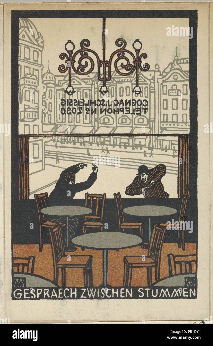 Conversazione tra silenzia (Gespraech zwischen Stummen). Artista: Moniz Jung (austriaco (nato dalla Cecoslovacchia) Moravia Manilowa 1885-1915 (Carpazi)). Dimensioni: foglio: 5 9/16 x 3 9/16 in. (14,1 x 9 cm). Editore: pubblicato dalla Wiener Werkstätte. Data: 1907. Museo: Metropolitan Museum of Art di New York, Stati Uniti d'America. Foto Stock