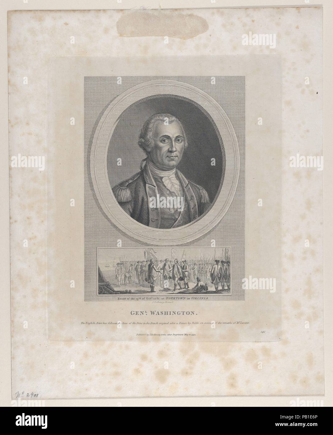 Generali di Washington. Artista: Dopo Charles Willson Peale (American, Chester, Maryland 1741-1827 Philadelphia, Pennsylvania). Dimensioni: Piastra: 9 5/8 x 8 in. (24,4 × 20,3 cm) foglio: 8 15/16 x 5 1/2 in. (22,7 × 14 cm). Editore: Thomas Holloway (British, Londra 1748-1827 Coltishall, Norfolk). Sitter: George Washington (American, 1732-1799). Data: 21 maggio 1794. Museo: Metropolitan Museum of Art di New York, Stati Uniti d'America. Foto Stock