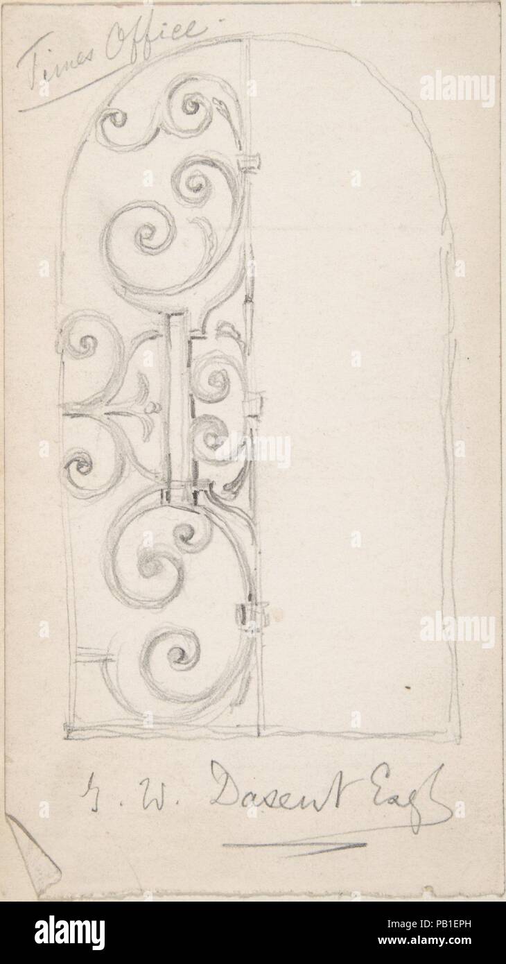 Ornamentali in ferro battuto su una finestra o Imposta. Artista: Richardson Ellson & Co. (Inglese). Dimensioni: foglio: 5 3/16 x 2 15/16 in. (13,1 x 7,4 cm). Data: ca. 1880. Museo: Metropolitan Museum of Art di New York, Stati Uniti d'America. Foto Stock