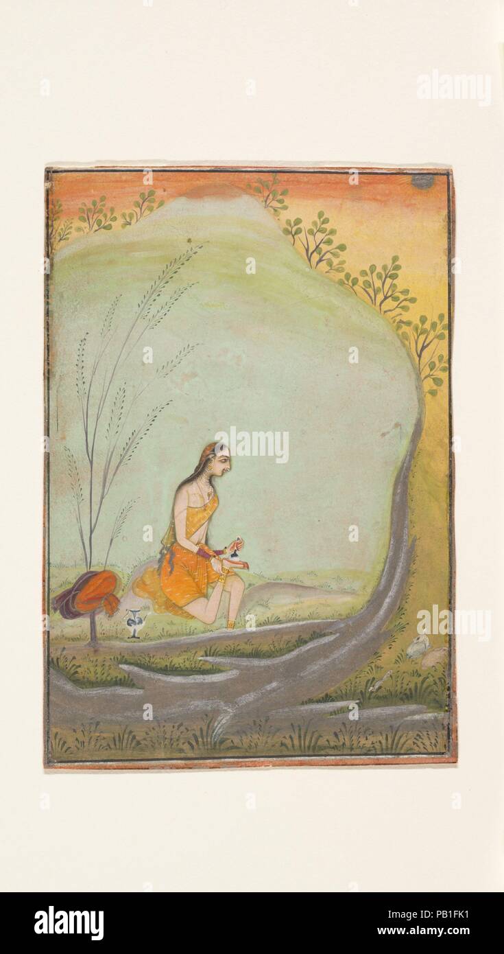 Una signora applicazione di Henna ai suoi piedi. Artista: attribuito a Ustad Mohamed, figlio di Murad. Cultura: (India Rajasthan, Bikaner). Dimensioni: 5 7/16 x 3 3/4 in. (13,8 x 9,5 cm). Data: ca. 1720-30. Museo: Metropolitan Museum of Art di New York, Stati Uniti d'America. Foto Stock Una signora applicazione di Henna ai suoi piedi. Artista: attribuito a Ustad Mohamed, figlio di Murad. Cultura: (India Rajasthan, Bikaner). Dimensioni: 5 7/16 x 3 3/4 in. (13,8 x 9,5 cm). Data: ca. 1720-30. Museo: Metropolitan Museum of Art di New York, Stati Uniti d'America. Foto Stock