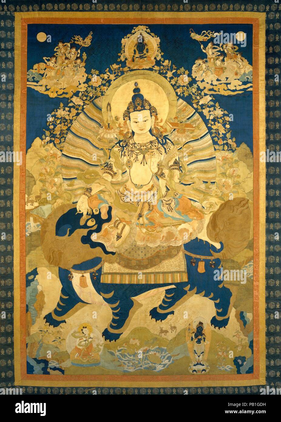 Manjushri, il Bodhisattva della sapienza trascendente. Cultura: la Cina. Dimensioni: complessivo: 155 x 92 in. (393.7 x 233,7 cm). Data: XVII - XVIII secolo. Museo: Metropolitan Museum of Art di New York, Stati Uniti d'America. Foto Stock