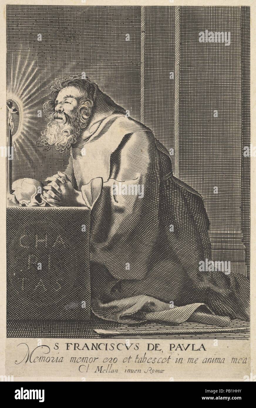 San Francesco de Paul. Artista: Anonimo, francese del XVII secolo; Dopo Claude Mellan (francese, Abbeville 1598-1688 Paris). Dimensioni: foglio: 6 1/2 x 4 1/4 in. (16,5 x 10,8 cm). Data: dopo il 1627. Museo: Metropolitan Museum of Art di New York, Stati Uniti d'America. Foto Stock