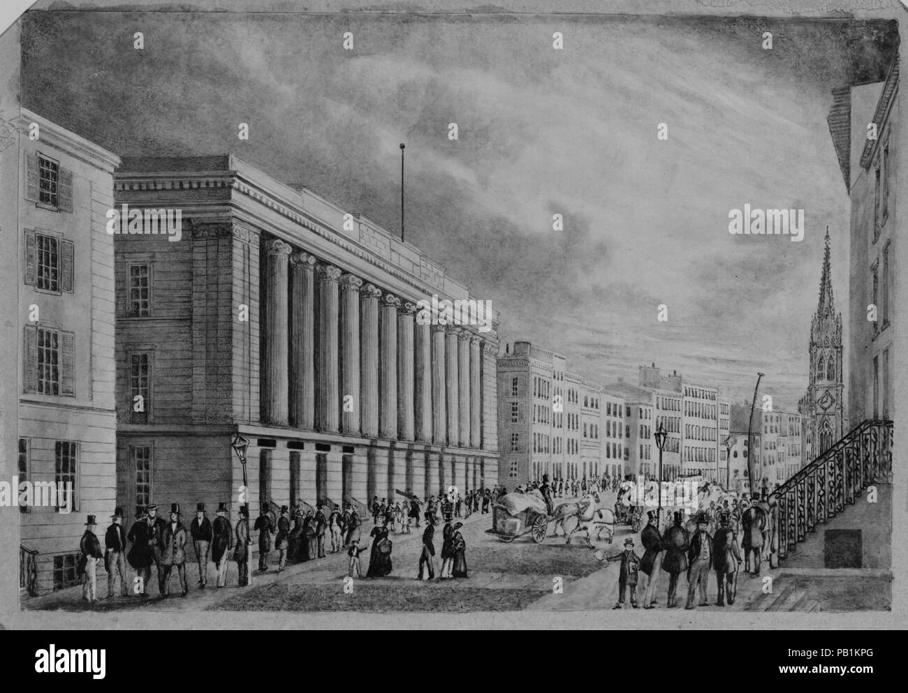 Wall Street, New York. Artista: Anonimo, americano, xix secolo. Dimensioni: foglio: 7 3/4 x 11 3/8 in. (19,7 x 28,9 cm). Data: 1848. Museo: Metropolitan Museum of Art di New York, Stati Uniti d'America. Foto Stock