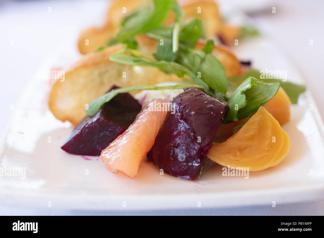 Gourment insalata di rosso e golden bietole con Burrata formaggio e foglie di rucola Foto Stock