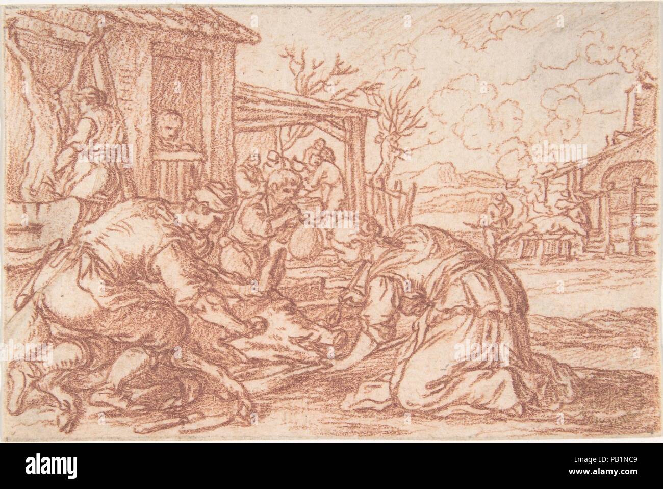 Dicembre (una di una serie che rappresentano le fatiche dei mesi). Artista: Jonas Umbach (tedesco, Augsburg 1624-1693 Augusta). Dimensioni: 2 7/8 x 4 3/4 in. (7,3 x 12,1 cm). Data: 1690 o leggermente in anticipo. Museo: Metropolitan Museum of Art di New York, Stati Uniti d'America. Foto Stock