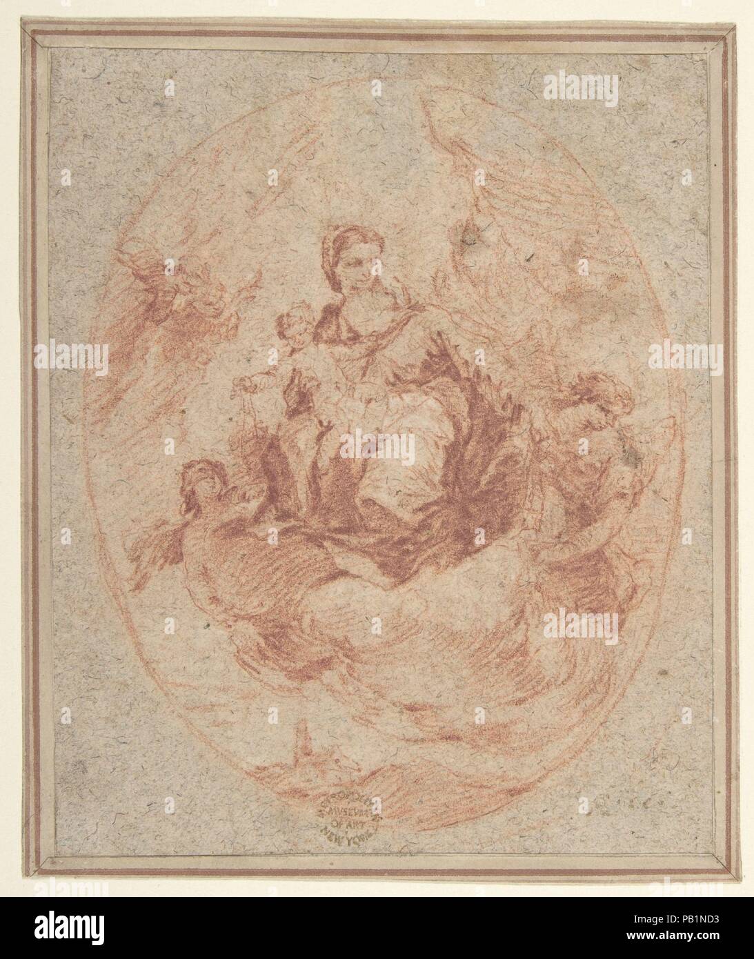 La Vergine e il bambino gli scapolari di contenimento. Artista: attribuita a Francesco Guardi (Italiano, 1712-1793 Venezia Venezia). Dimensioni: 5 5/8 x 4 5/8a. (14,3 x 11,8 cm). Data: 1712-93. Museo: Metropolitan Museum of Art di New York, Stati Uniti d'America. Foto Stock