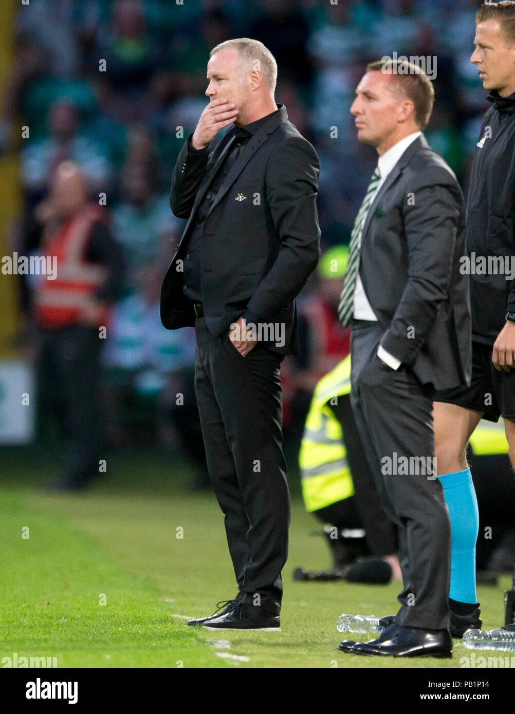 Rosenborg manager Rini Coolen durante la UEFA Champions League secondo turno di qualificazione, la prima gamba corrispondono al Celtic Park di Glasgow. Foto Stock