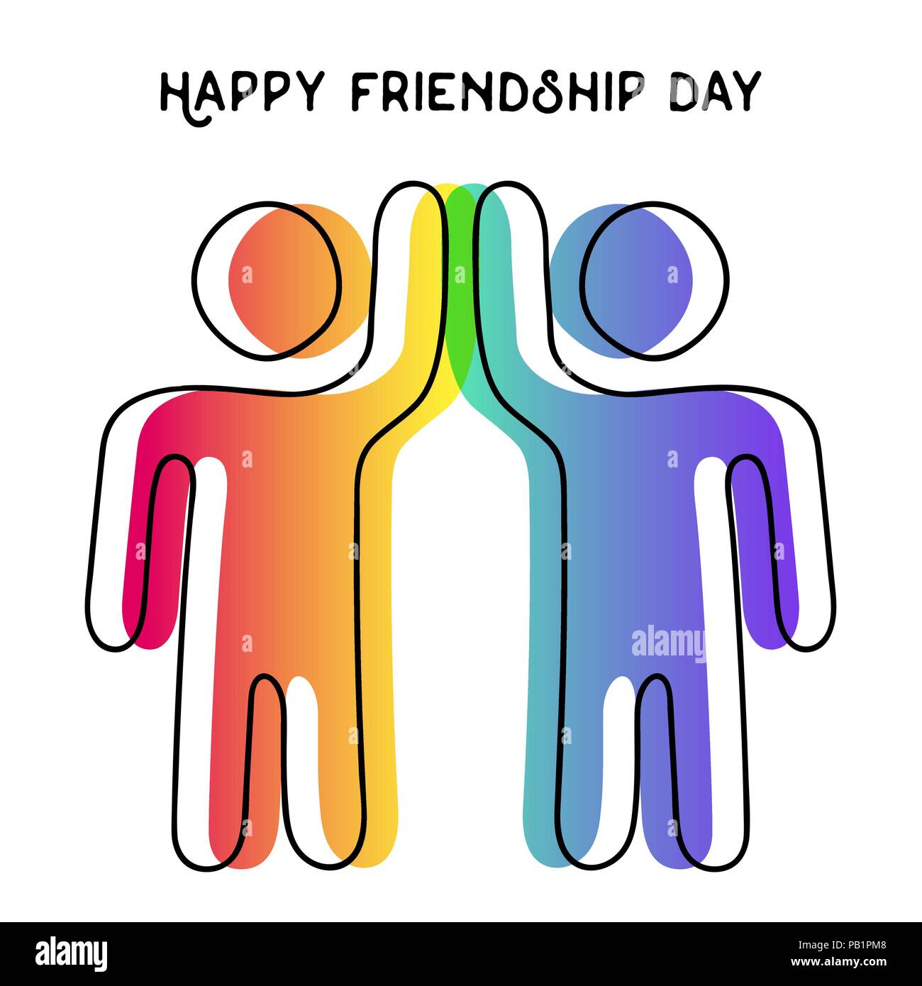 Felice amicizia giorno biglietto di auguri. Amici facendo alta cinque per un evento speciale celebrazione in semplice stick figura stile d'arte. EPS10 vettore. Illustrazione Vettoriale