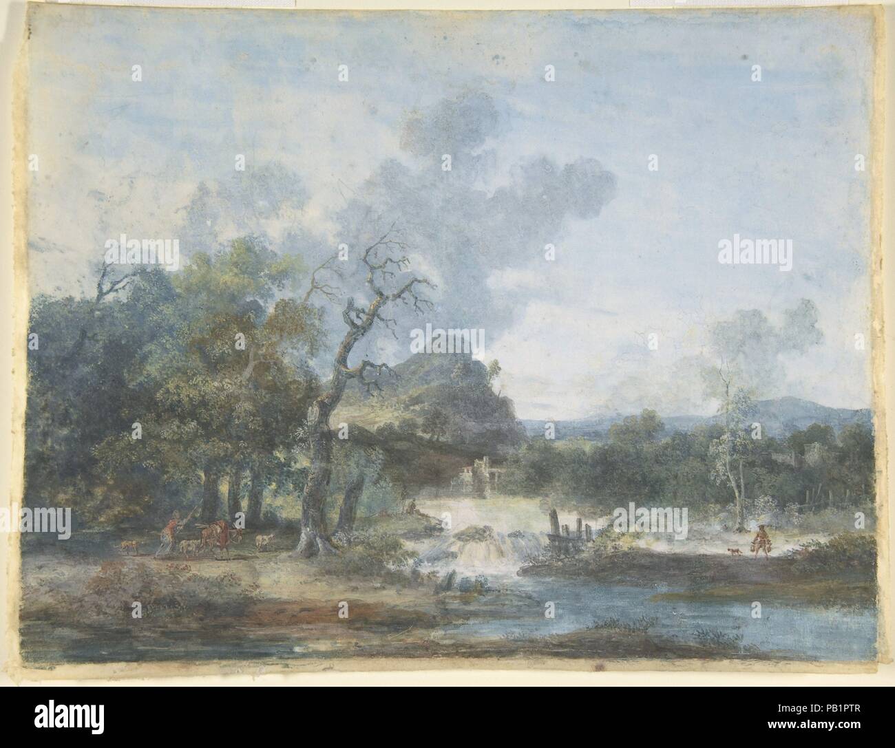 Pastorella nei pressi di una cascata. Artista: Louis Gabriel Moreau (francese, Parigi Parigi 1740-1806). Dimensioni: 7 1/4 x 9 1/2 in. (18,4 x 24,1 cm). Data: n.d.. Museo: Metropolitan Museum of Art di New York, Stati Uniti d'America. Foto Stock