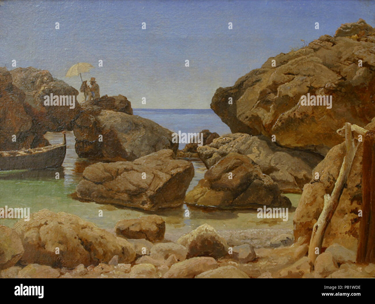 A.W. Boesen - costa rocciosa a Capri con un artista pittura - KM8195 - Statens Museum Kunst. A.W. Boesen (1812-1857), Klippekyst paa Capri med malende kunstner, 1845-1847 Foto Stock