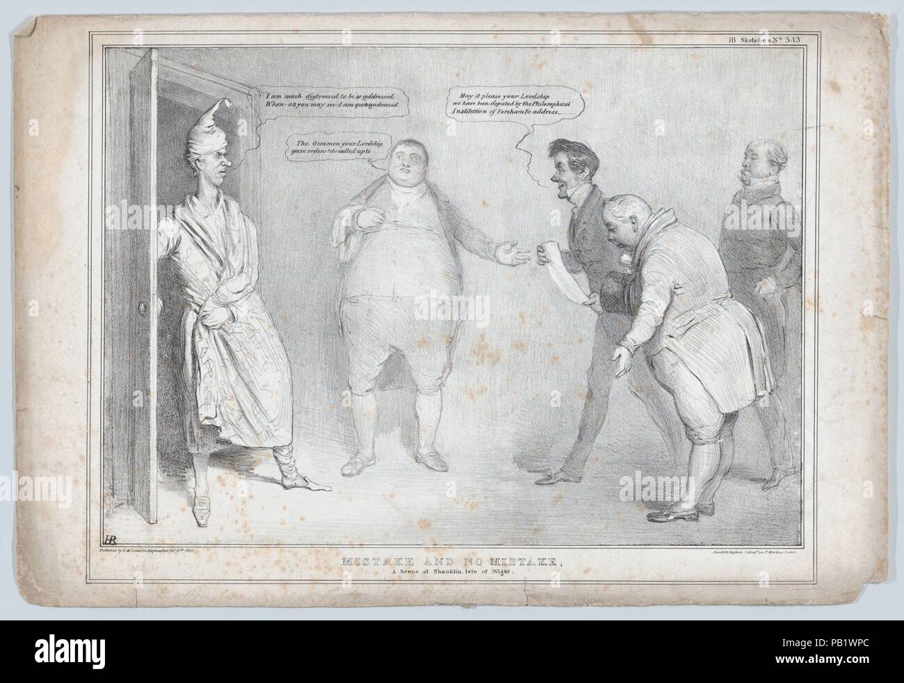 Errore e nessun errore, una scena a Shanklin, Isola di Wight. Artista: John Doyle (l'irlandese di Dublino, Londra 1797-1868). Dimensioni: foglio: 13 3/8 × 18 7/8 in. (34 × 48 cm). Litografo: Ducôte e Stephen (British, attivo 1830-40). Editore: Thomas McLean (British, attivo Londra 1788-1885). Serie/Portfolio: HB Bozzetti, No. 343. Oggetto: Henry Peter, primo Baron Brougham e Vaux (British, 1778-1868). Data: 30 ottobre 1834. Museo: Metropolitan Museum of Art di New York, Stati Uniti d'America. Foto Stock