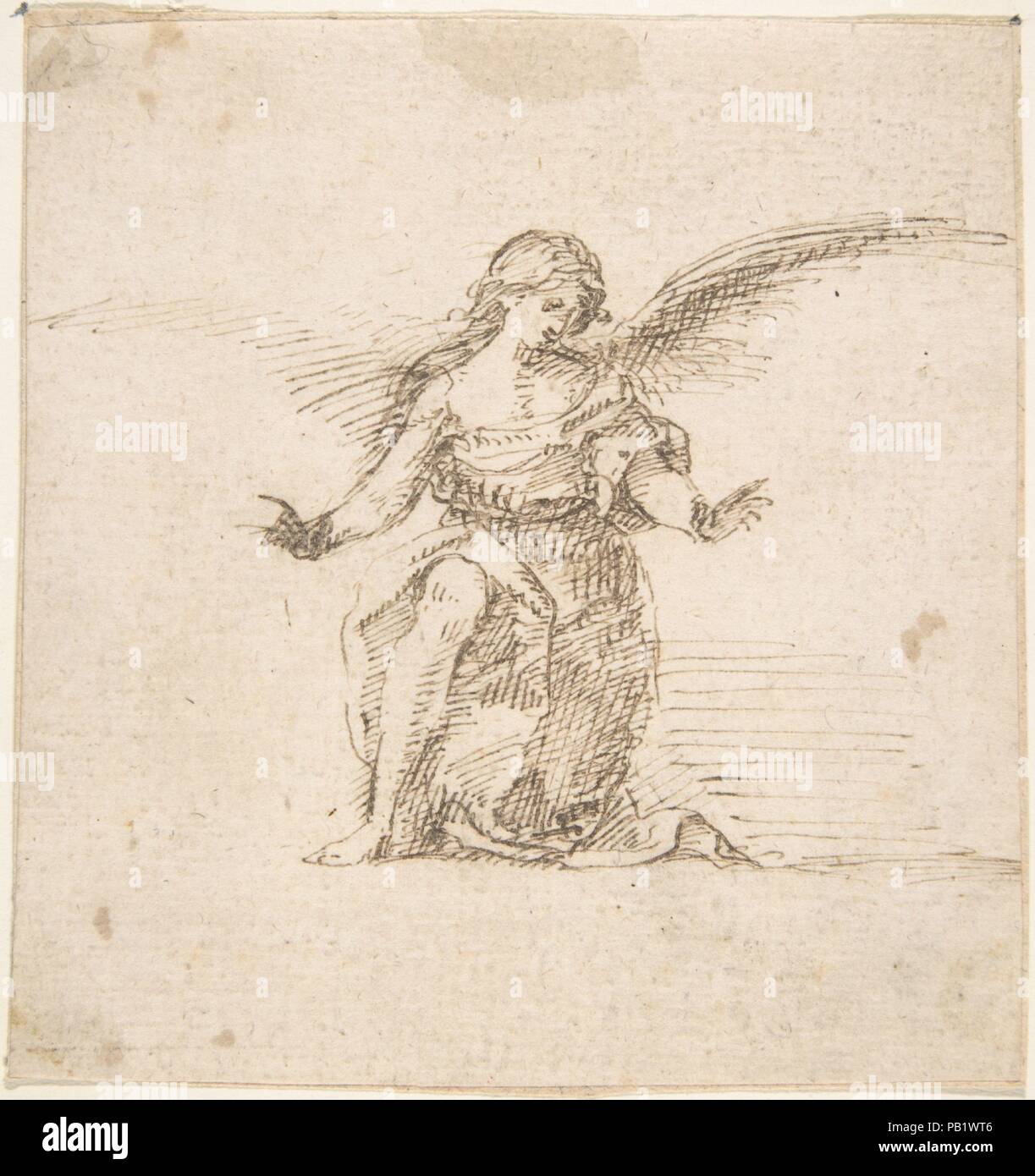 Angelo inginocchiato con le mani tese. Artista: Anonimo, Spagnolo, scuola di Siviglia, xvii secolo. Dimensioni: 4-7/16 x 4-3/16 in. (11,3 x 10,7 cm). Data: del xvii secolo. Museo: Metropolitan Museum of Art di New York, Stati Uniti d'America. Foto Stock