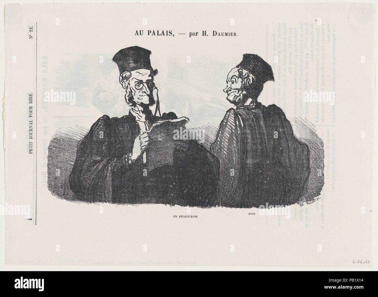 Un leggermente la relazione sollecitata dal 'presso la Corte di giustizia", pubblicato in Le Petit Journal pour rire, 3 marzo 1866. Artista: Honoré Daumier (francese, Marsiglia 1808-1879 Valmondois). Dimensioni: Immagine: 5 3/8 x 9 3/16 in. (13,7 × 23,4 cm) foglio: 8 13/16 × 12 3/16 in. (22,4 × 31 cm). Serie/Portfolio: 'presso la Corte di giustizia' (Au Palais). Data: Marzo 3, 1866. Museo: Metropolitan Museum of Art di New York, Stati Uniti d'America. Foto Stock