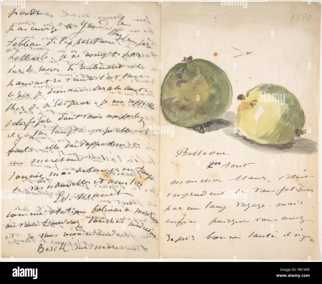 Una lettera di Eugène Maus, decorata con due prugne. Artista ...