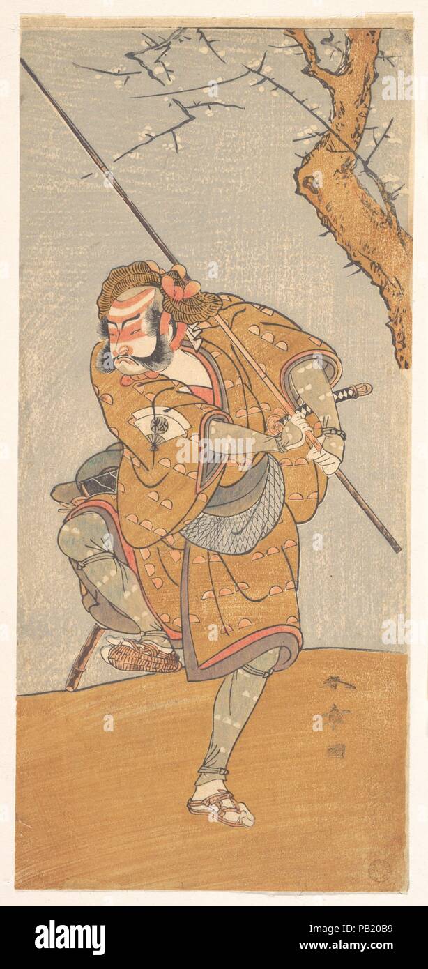 Onoe Matsusuke nel ruolo di Asahina in 'Non Edo Haru Meisho Soga'. Artista: Katsukawa Shunsho (giapponese, 1726-1792). Cultura: il Giappone. Dimensioni: 12 11/32 x 5 1/2 in. (31,4 x 14,0 cm). Data: 1773. Museo: Metropolitan Museum of Art di New York, Stati Uniti d'America. Foto Stock